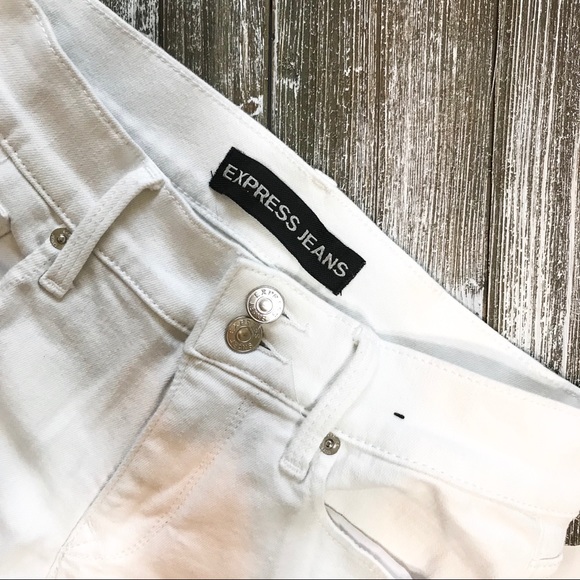 EXPRESS WHITE MIDRISE RAW HEM CROPPED JEANS - Picture 6 of 8